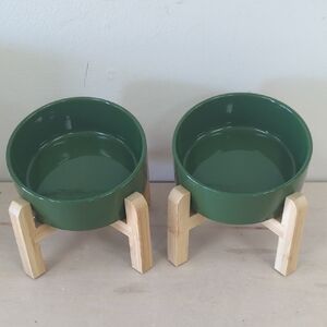 Pet's Ceramic Bowl With Bamboo Stand 2 Pc Set